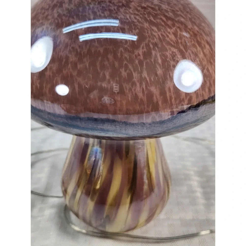 Glass Mushroom Light USB Cord Brown Swirl Whimsical Fairy Night Light Excellent